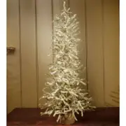 New Primitive Retro Vintage Christmas SILVER GOLD TINSEL TREE Burlap Base 4 ft