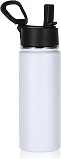 Volhoply 18oz Kids Insulated Water Bottle,530ml Stainless Steel Water Bottles with Straw Lid,Wide Mouth Reusable Metal Cups,Double Wall Vacuum Sports Travel Flask for Cold Drink(White,1 Set)