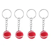 4Pcs Mini Tennis Ball Keychain Key Ring Cute Sports Keyring, Red
