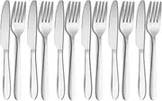 RETON 12 Piece Knife and Fork Sets, Stainless Steel Cutlery Set for 6 People, Mirror Polished Steak Knives and Steak Forks, 6 Dinner Forks and 6 Dinner Knives (Dishwasher Safe, Sliver)