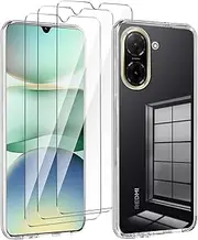 LYZXMY Case for Xiaomi Redmi A5 4G/Xiaomi Poco C71 (6.88 inches) Transparent Mobile Phone Case + 3 Tempered Glass Screen Protector Case Soft Silicone TPU Protective Cover