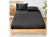 LINENOVA Warm Soft Teddy Fleece Fitted Sheet Pillowcases Combo Set - King,Black
