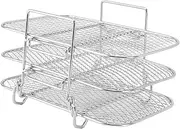 TUWEI 3 Layer Square Stainless Steel Air Fryer Rack, Accessory for Fried Chicken, French Fries, Bacon, Dehydrator, Even Heating