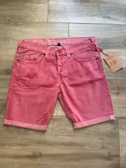 True Religion Shorts Mens 36 Pink Geno Cut-Off USA Cotton Distressed Button Fly