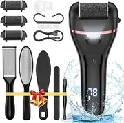SIHOHAN Electric Callus Remover for Feet, 13 in 1 Pedicure Tools Kit with 3 Roller Heads, 2 Speeds, Rechargeable, Waterproof, Black Quartz Sand Foot File