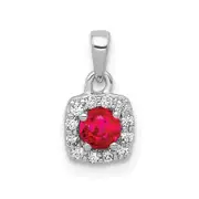14k White Gold Real Diamond and .20 Ruby Square Halo Pendant
