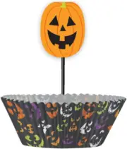 Pumpkin Print Jack O'Lantern Cupcake Kit 24 Baking Liners Picks