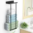Double Towel Rail Holder Wall Mounted Bathroom Black Rack Shelf Carbon Steel AU