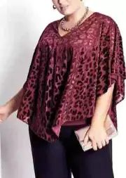 Navabi City Chic Ladies Animal Overlay Short Sleeve Top size 22 Red Burgundy