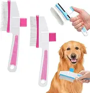Pet Hair Removal Comb Flea Comb, 2025 Upgraded 2 in 1 Dog Cat Combs One-touch Hair Removal Button for Grooming Matting, Pet Grooming Brush for Massaging and Cleaning Shedding Pet Hairs (Pink)