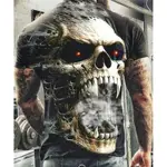 SKULLS 男士 T 恤 3D 打印設計短袖上衣 T 恤時尚復古 SKULL STREETWEAR 超大上衣男士服裝