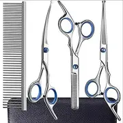 Professional Dog Grooming Scissors Set,Dog Hair Cutting Scissors - Heavy Duty Dog Scissors for Grooming, 5-in-1 Dog Grooming Shears Set with Safety Round Tips