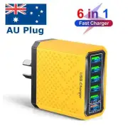 "AU Plug 6-in-1 USB Fast Charger, 6 Ports, 3.1A QC3.0 Quick Charge Adapter – Aus