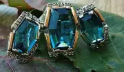 Set Sterling silver and Gold Ring and earring with Blue Cz Stone