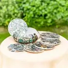 4.5" Round Abalone Shell Stone Coaster Set With Holder Mosaic Arts Dining Table