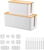 2PCS Cable Management Box with Lid, Cord Organizer for Desk TV Computer USB Hub System to Cover and Hide & Power Strips & Cords (2pcs White)