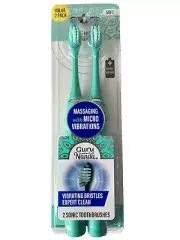 RARE! 2 GURU NANDA Sonic Vibrating Toothbrushes SOFT Battery-Operated FREE SHIP!