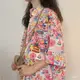 NAIKATI 🔅夏季寬鬆卡通趣味滿印粉色襯衫女潮設計感小衆減齡襯衣新款百搭酷 氣質上衣夏天 大尺碼白襯衫短袖雪紡襯衫