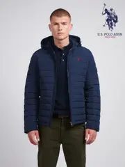U.S. Polo Assn Sky Blue Mens Lightweight Quilt Hooded Puffer Jacket (AN1584) | $231