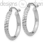 Designs by Nathan | 14k White Gold Knife Edge Diamond-cut Hoop Earrings