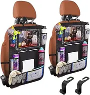 Backseat Car Organizer 2 PCS,Car Storage Organizer with Touch Tablet Holder Tissue Box Seat Back Protectors with 8 Storage Pockets Earphone/Charging Hole,Travel Accessories,Road Trip Essential Kids