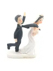 Bride and Groom Cake top funny couple whimsical tie holding bride