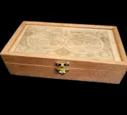 Old World Map Keepsake Box in Oak and Maple hook clasp 3 compartments
