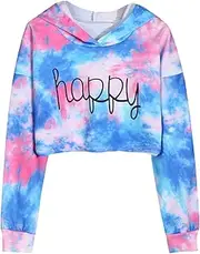 [Generic] Hoodie Teen Boys Long Sweatshirts Tops Pullover Girls Hoodies Sleeve Tops Kids Teen Tie-Dye Crop Girls Tops Youth Sweatshirt Hoodie Blue