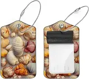 [FVQL] 2 Pack Travel Bag Suitcase Labels with Stainless Steel Loop, ID Tags Baggage Label, Seamless Pattern Seashells