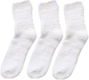 [CukYi] Thermal Socks 3Pairs Winter Fluffy Socks Fleece Lined Slipper Socks Ladies,Solid Warm Thick Soft Fuzzy Home Socks Cosy Coral Fleece Lounge Bed Socks Sleeping Xmas Gift (Color : White)