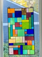23" Tiffany Style Stained Colorful Geometric Block Glass Window Panel Suncatcher
