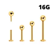 16G THREADLESS GOLD STEEL PUSH IN BALL LABRET LIP BARBELL CHEEK RING TRAGUS STUD