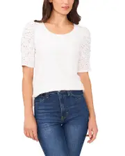 CeCe Crewneck Ruched Elbow Sleeve Top