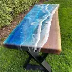 "Ocean-Inspired Epoxy Resin Coffee Table - Live Edge Walnut Wooden Table Top