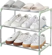 Jucaifu Stackable Small Shoe Rack, Entryway, Hallway and Closet Space Saving Storage and Organization (3-Tier, Green)
