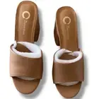 Journee Collection Leslee Camel Mules Block Heel Open Toe Slides Size 7
