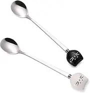 Cute Cat-Shaped Coffee Spoon Set - Black and White Cat Design Stainless Steel Tea Spoons for Kitchen Utensils