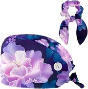 [YTYVAGT] Scrub Caps Women,Scrub Hats Suitable for Women,Purple Pink Flowers