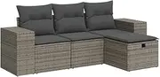 vidaxl Garden Sofa Set - 4 Piece Poly Rattan Patio Lounge with Cushions and Storage, Grey Modular Outdoor Furniture for Terrace, Backyard, or Deck