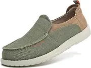 [CLOWSE] Men's Casual Slip-on Loafers Deck Shoes Hands Free Canvas Wide Shoes Comfortable Stretch Walking Shoes