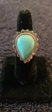 Kingman Turquoise Navajo Signed Hada 925 Ring, Adjustable Size