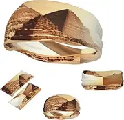 FJWSLCH Egyptian Pyramid in Desert Headbands for Women Men Non Slip Workout Sweatbands Adjustable Sports Hair Bands Elastic Head Bands Moisture Wicking Hairband for Running, Cycling, Yoga, Spa