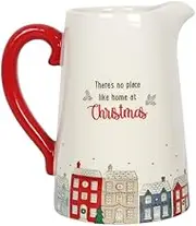 Something Different CV_55822 Ceramic Flower Jug | Christmas Village | 17 cm | H17.5cm x W18cm x D12cm | Pack of 1, white and red