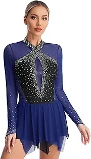 [Aislor] Womens Figure Skating Dress Long Sleeve Ballet Rhythmic Gymnastics Leotard Dancewear