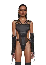 [DARKER WAVS] Frequency Strappy Mesh And Jersey Bodysuit - Black