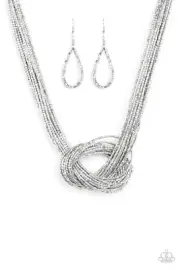 Paparazzi KNOTTED KNOCKOUT silver SEED BEAD necklace