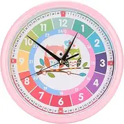 Cartoon Colorful Wall Clock Kid's Bedroom Classroom Learning Hanging Clock Plastic (Pink)