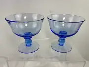 (2) Crate and Barrel Nesa Clear Blue Footed Bowls Sundaes Dessert RARE *NEW*