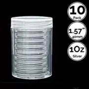 10 Pack 1.57 IN 40mm Coin Capsule Holders w/Tube For 1 Oz Silver Bullions