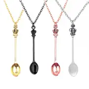 4Pcs Mini Crown Spoon Necklace Pendant Charm for Festival Cutlery Tea Party